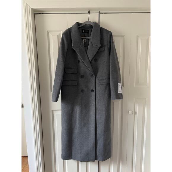 Gray Long Coat Premium Cotton Blend Elegant Women Coat - Picture 4 of 9